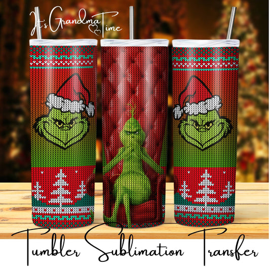 SUB2225 Christmas Sweater Grinch Tumbler Sublimation Transfer