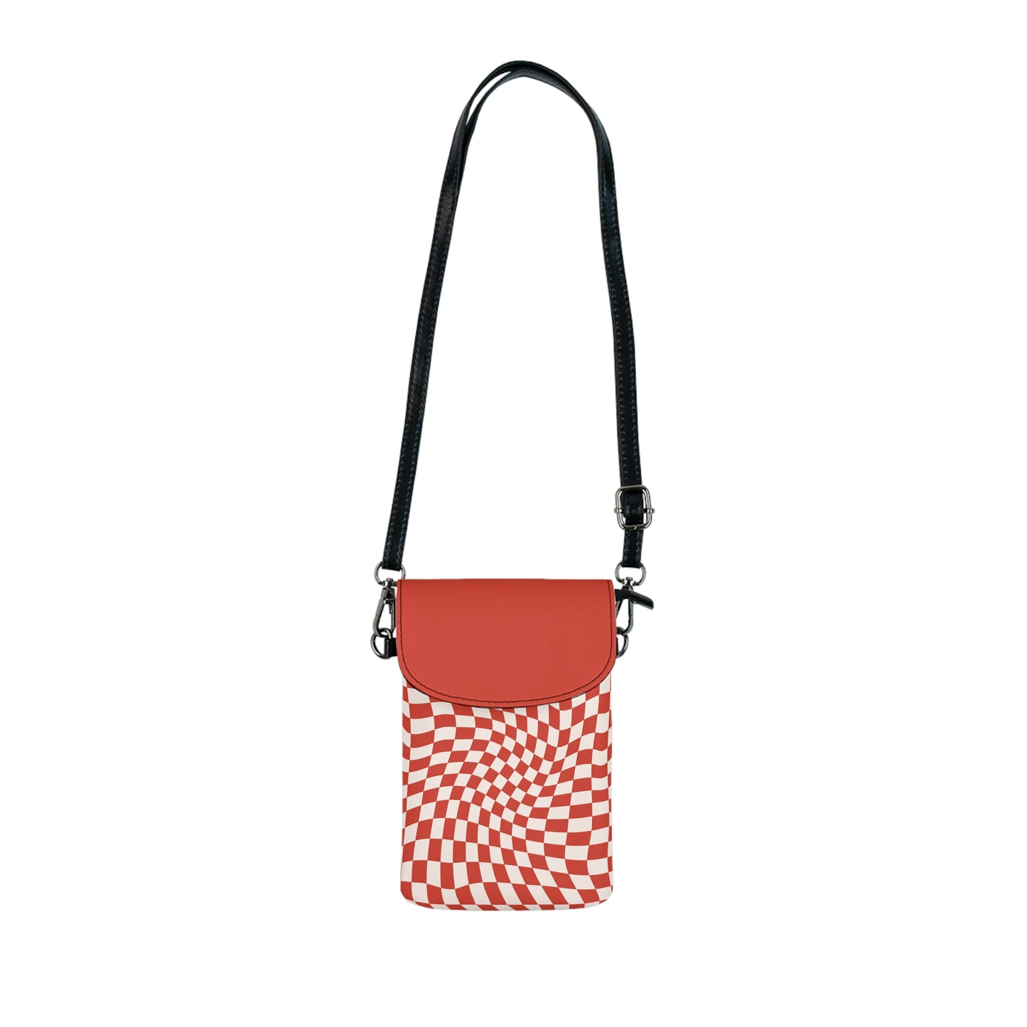 Cherry Cream Wavy Checkerboard Small Cell Phone Wallet
