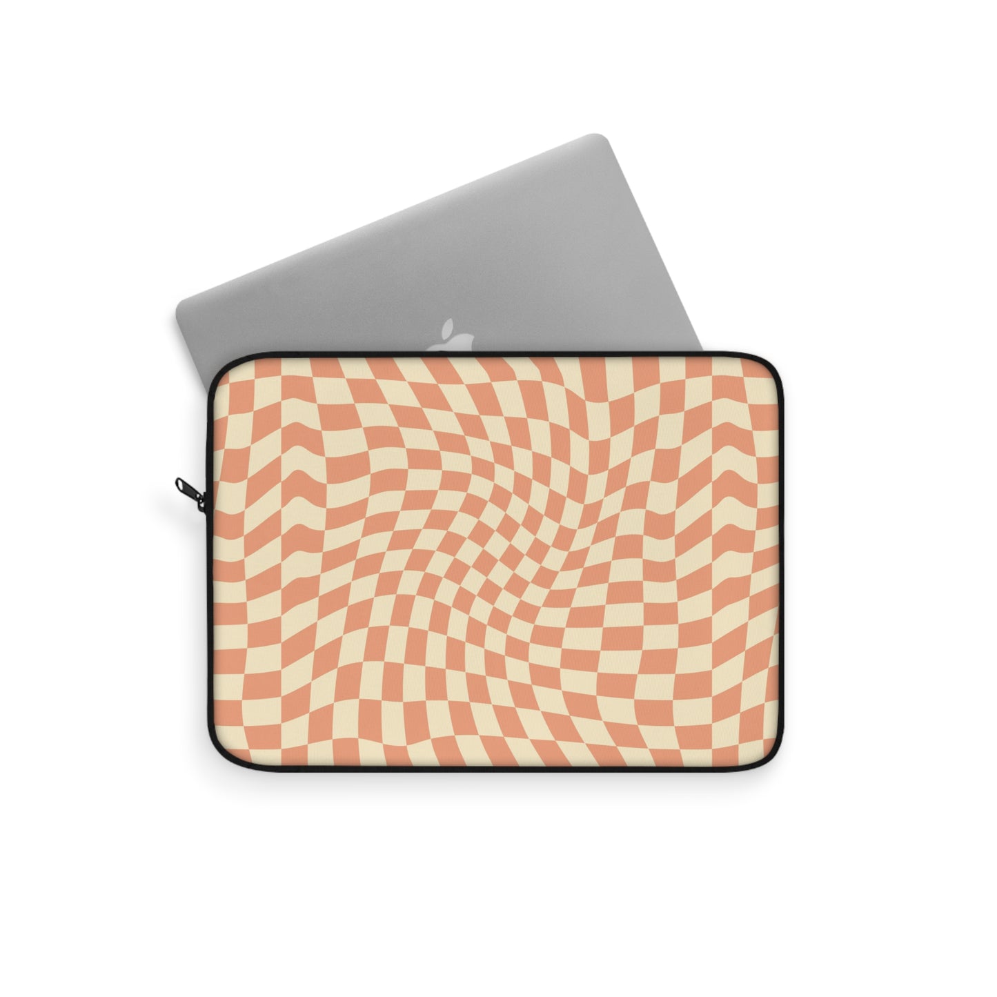 Trendy Wavy Peach Cream Checkerboard Laptop Sleeve