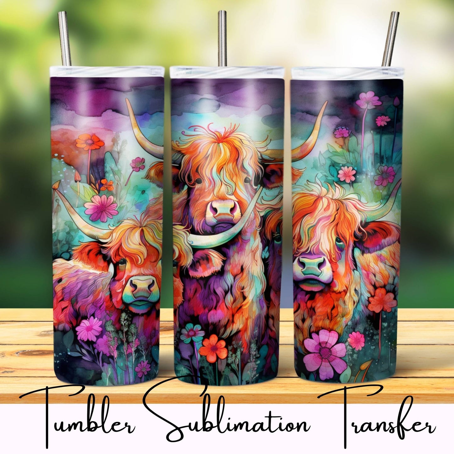 SUB1132 Animal Selfies Highland Cows Tumbler Sublimation Transfer