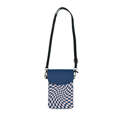 Blue Wavy Checkerboard Small Cell Phone Wallet