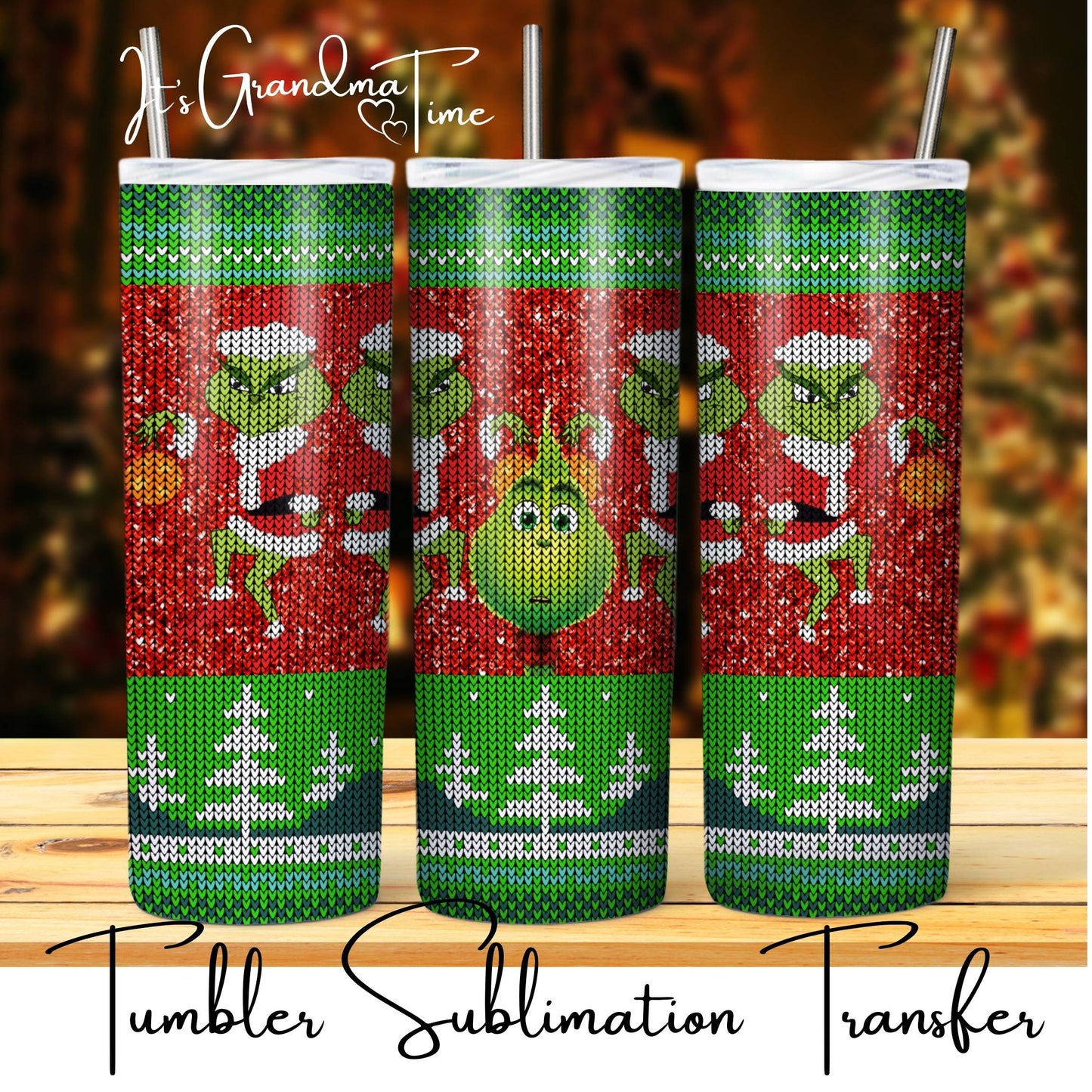 SUB2227 Christmas Sweater Grinch Tumbler Sublimation Transfer