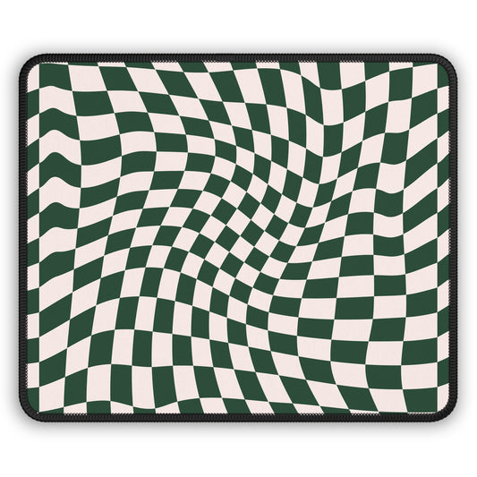 Forest Green Wavy Checkerboard Desk Pad