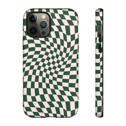 Wavy Forest Green Checkerboard