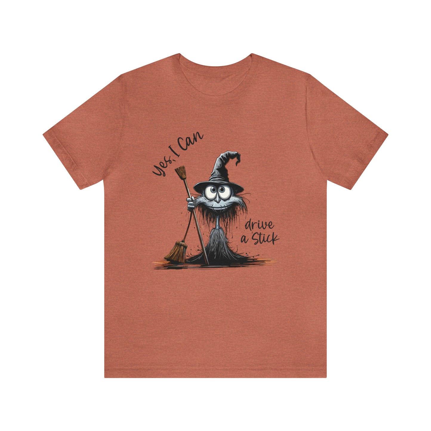 Yes, I Can Drive A Stick Witch Cat Unisex Jersey Short Sleeve Tee