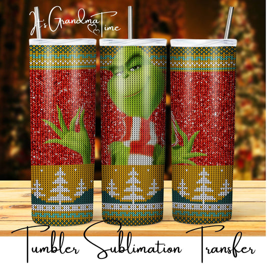 SUB2229 Christmas Sweater Grinch Tumbler Sublimation Transfer