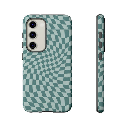 Wavy Teal Blue Checkerboard