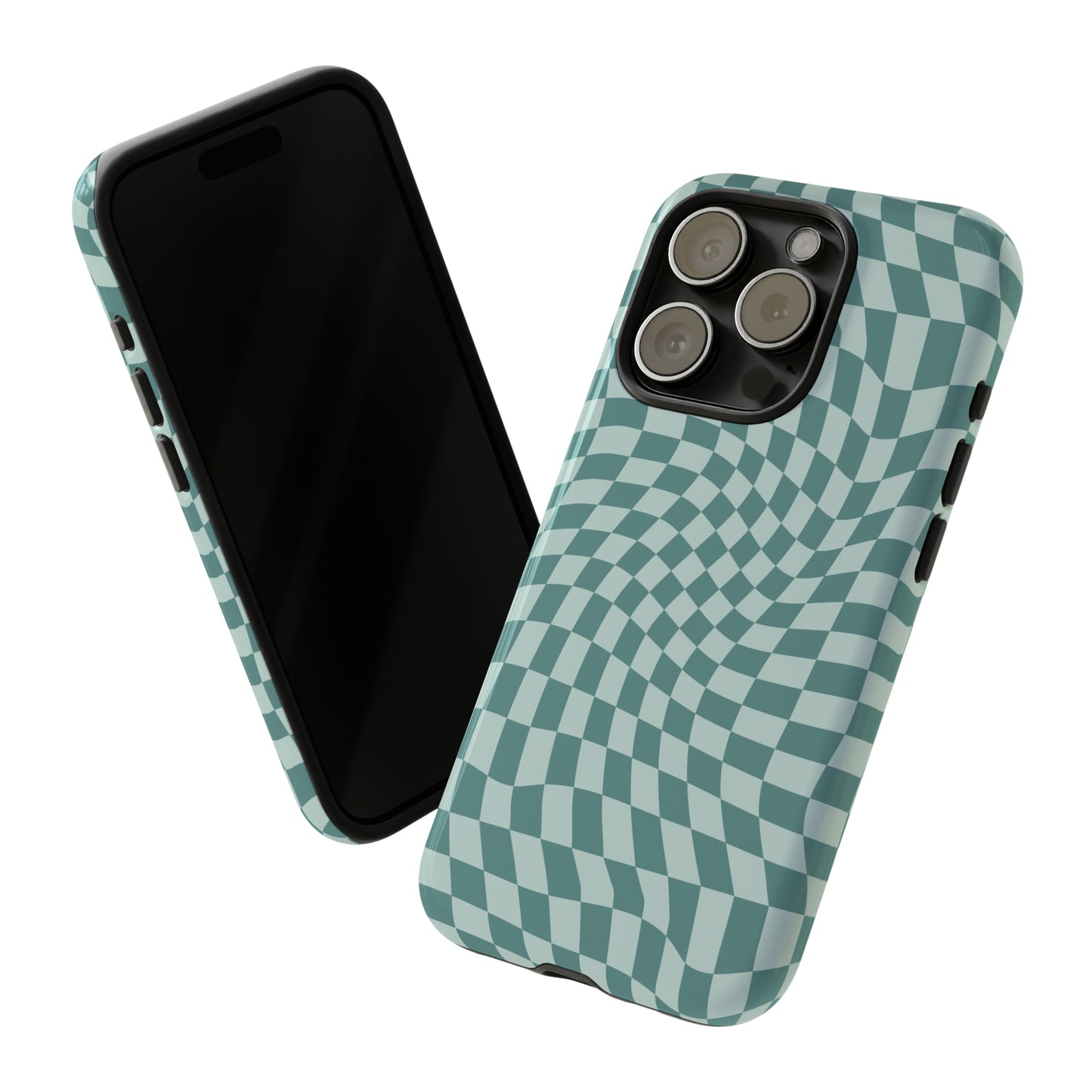 Wavy Teal Blue Checkerboard