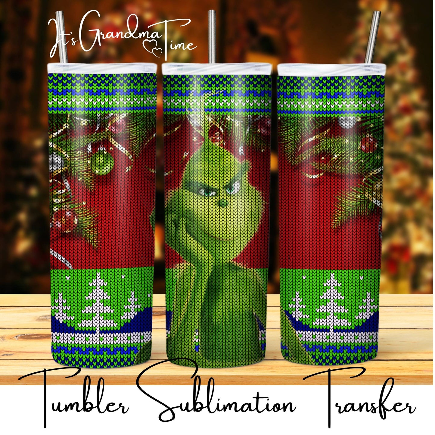 SUB2230 Christmas Sweater Grinch Tumbler Sublimation Transfer
