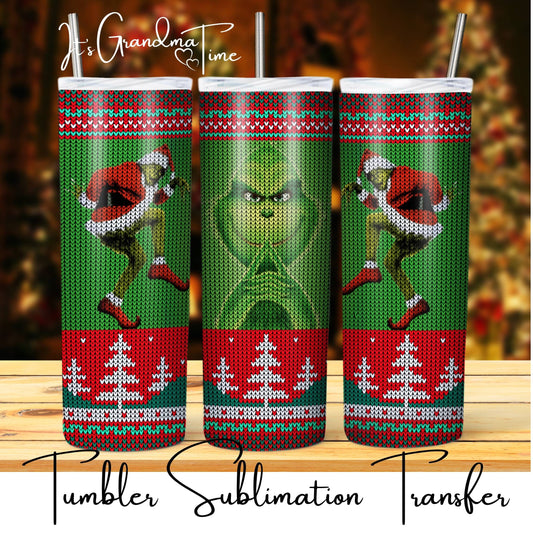 SUB2221 Christmas Sweater Grinch Tumbler Sublimation Transfer