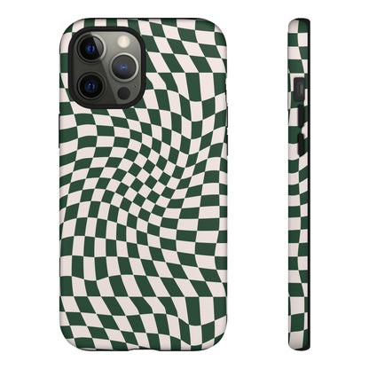 Wavy Forest Green Checkerboard