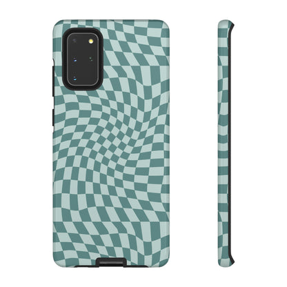 Wavy Teal Blue Checkerboard