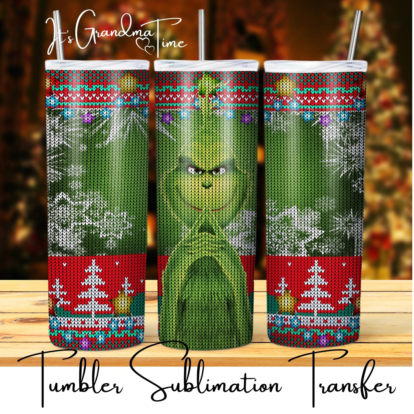 SUB2231 Christmas Sweater Grinch Tumbler Sublimation Transfer