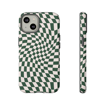 Wavy Forest Green Checkerboard