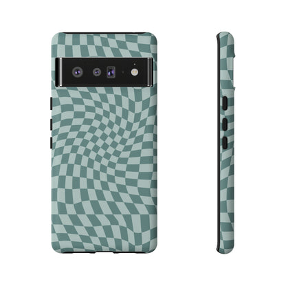 Wavy Teal Blue Checkerboard