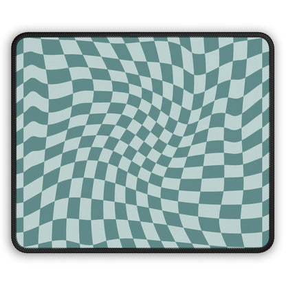 Trendy Wavy Teal Blue Checkerboard Non Slip Gaming Mouse Pad