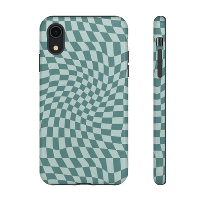 Wavy Teal Blue Checkerboard