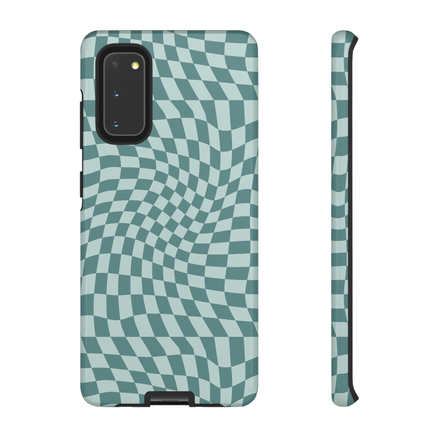 Wavy Teal Blue Checkerboard