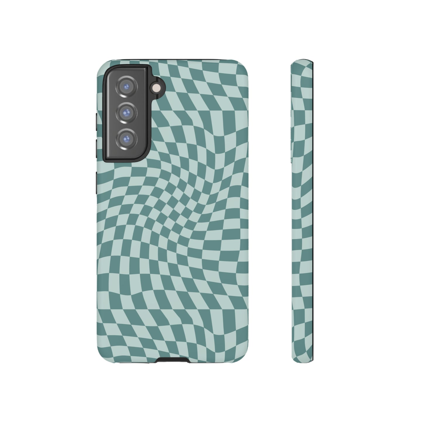 Wavy Teal Blue Checkerboard