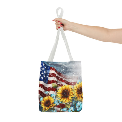 Patriotic Sunflower with Flag Tote Bag