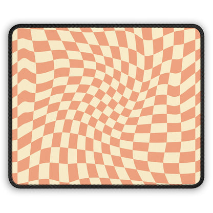 Trendy Wavy Peach Cream Checkerboard Non Slip Gaming Mouse Pad