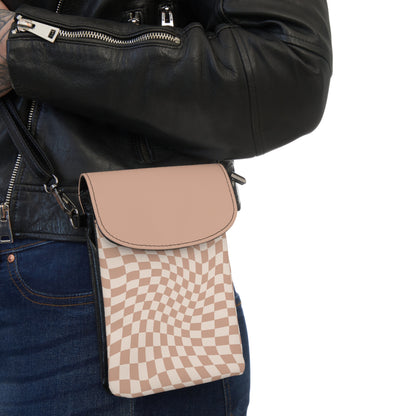 Tan Wavy Checkerboard Small Cell Phone Wallet