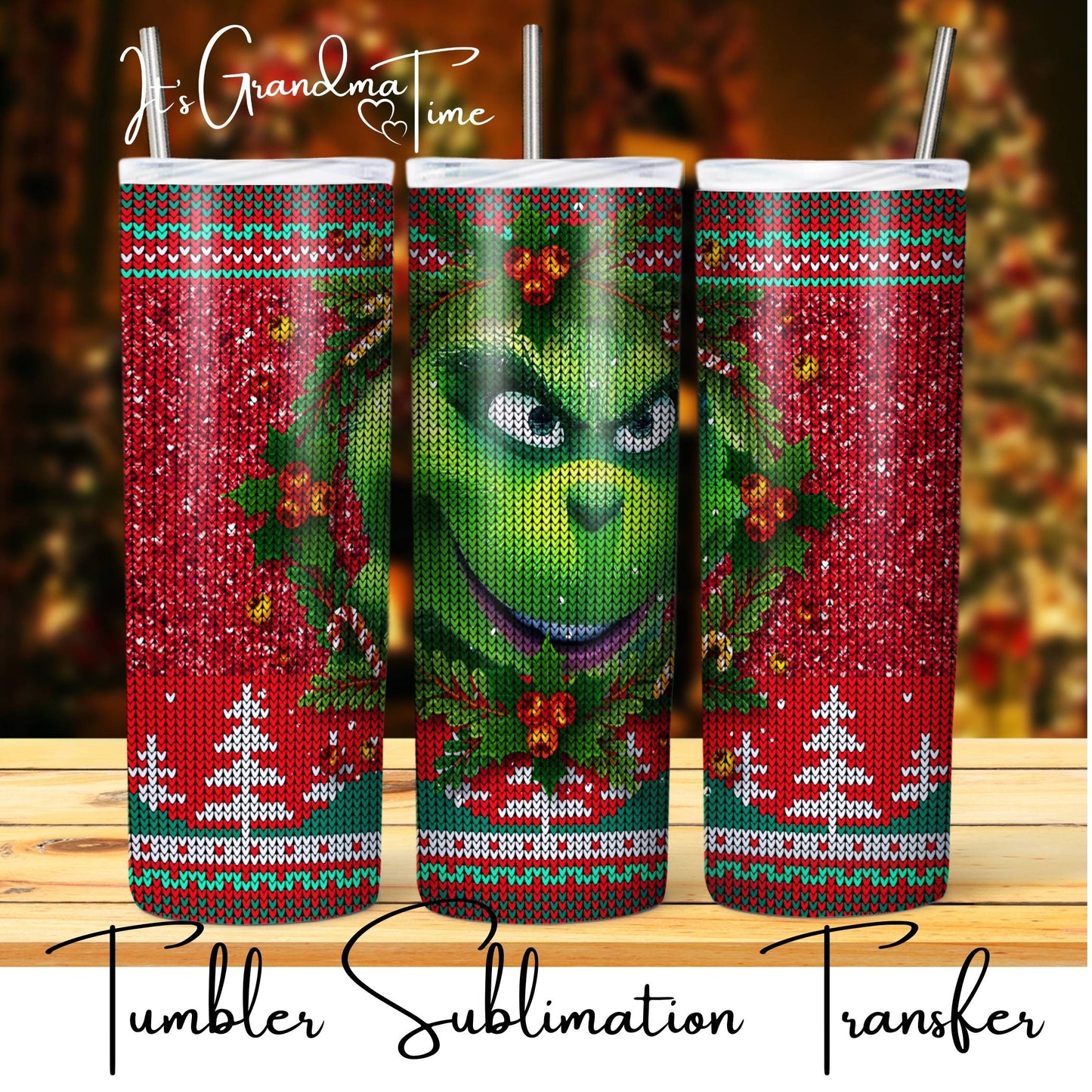 SUB2234 Christmas Sweater Grinch Tumbler Sublimation Transfer