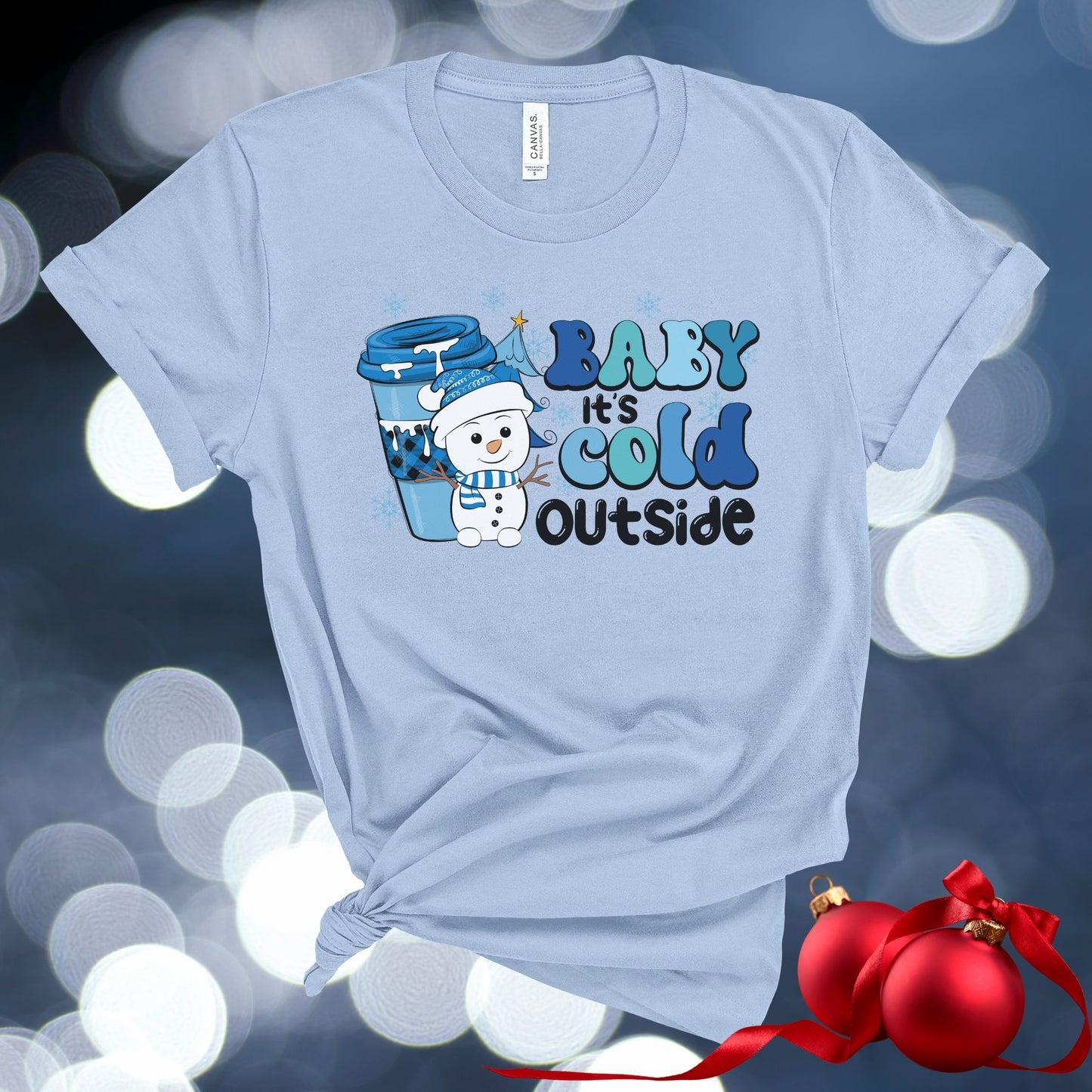 Blue  Tee with Baby It's Cold outside Graphic