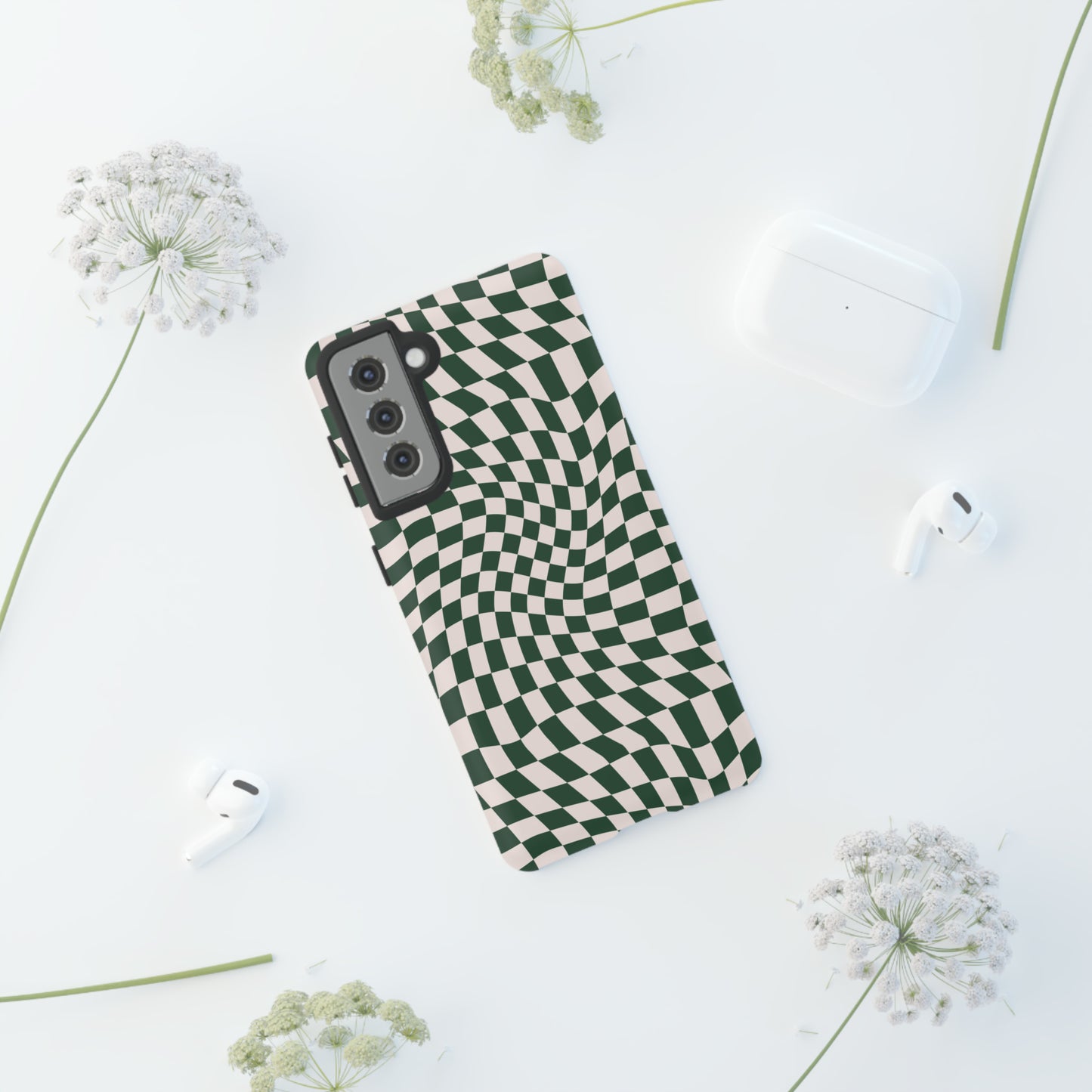 Wavy Forest Green Checkerboard