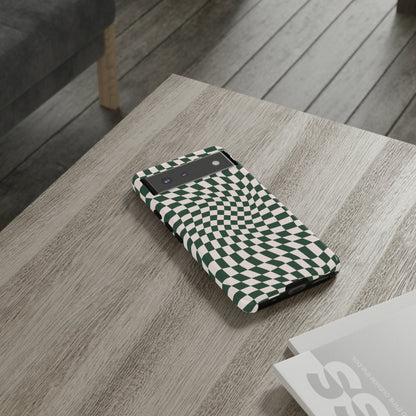 Wavy Forest Green Checkerboard