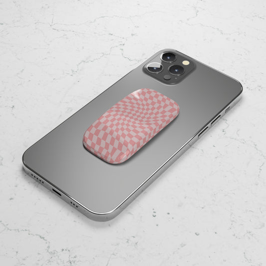 Pink Wavy Checkerboard Phone Click-On Grip