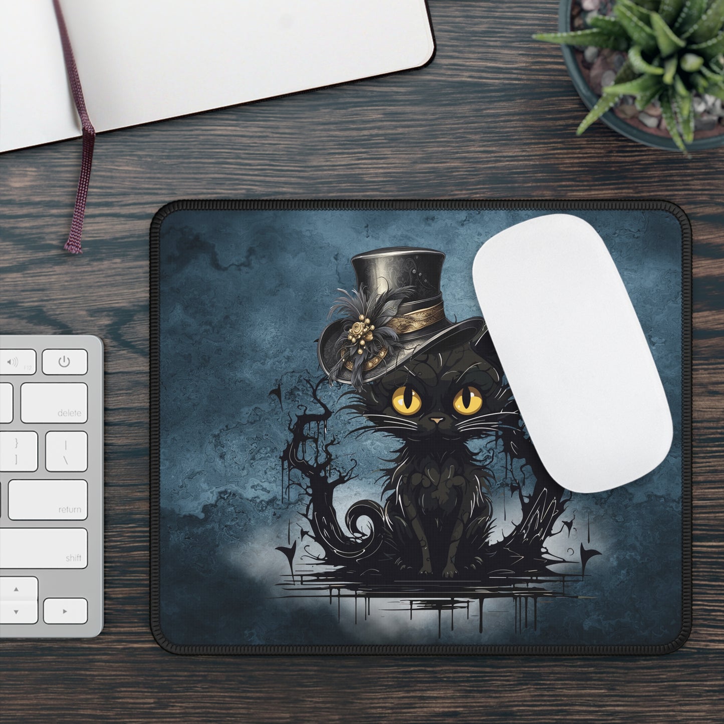 Halloween Black Cat with Hat Mouse Pad