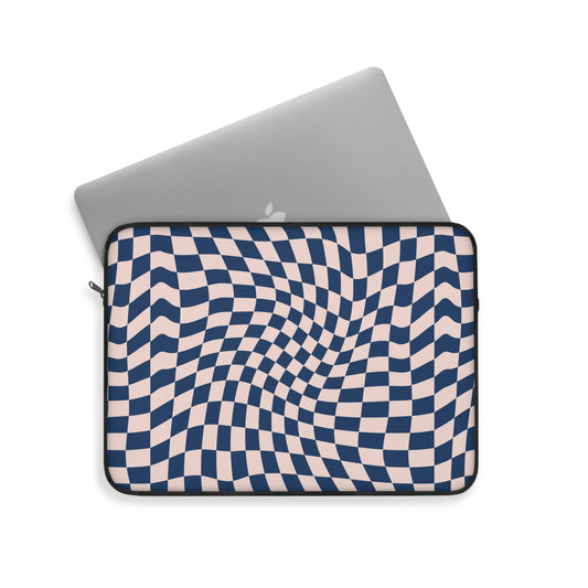 Trendy Wavy Blue Checkerboard Laptop Sleeve