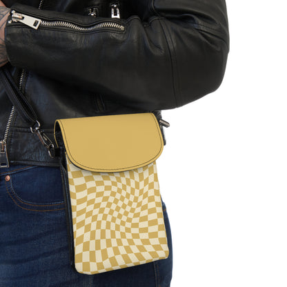 Yellow Wavy Checkerboard Small Cell Phone Wallet