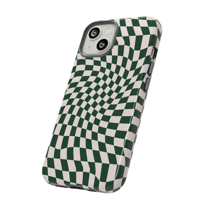 Wavy Forest Green Checkerboard