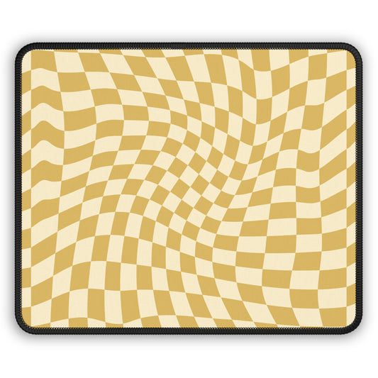Trendy Wavy Yellow Checkerboard Non Slip Gaming Mouse Pad