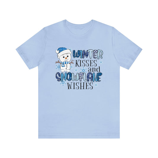 SUB2608 Blue Snowman Christmas Winter Kisses And Snowflake Wishes -  Tee