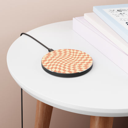 Peach Cream Wavy Checkerboard Wireless Charger