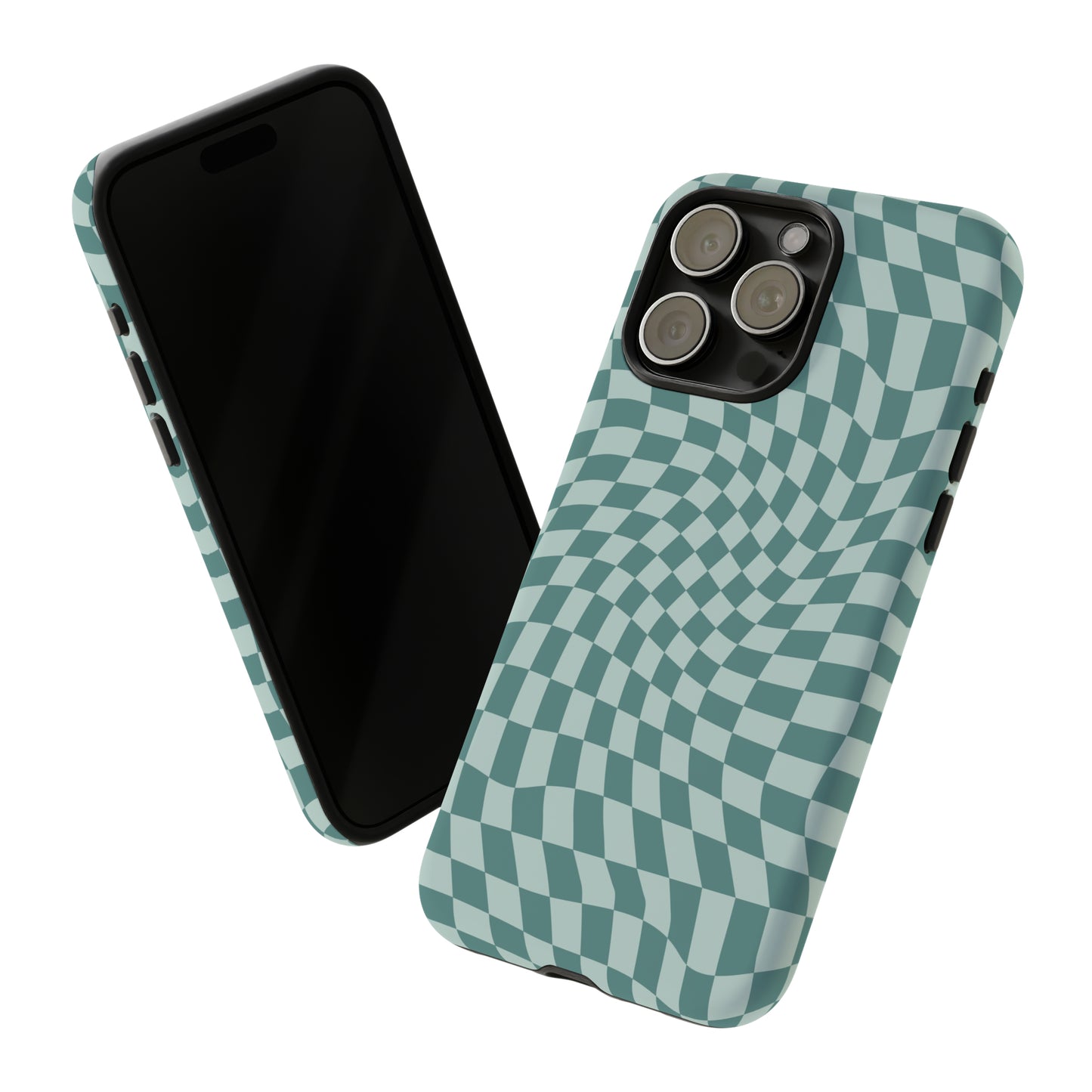 Wavy Teal Blue Checkerboard