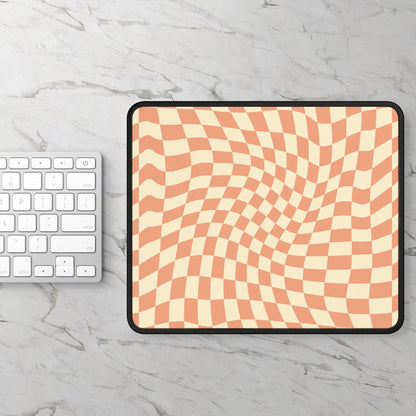 Trendy Wavy Peach Cream Checkerboard Non Slip Gaming Mouse Pad