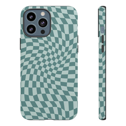 Wavy Teal Blue Checkerboard