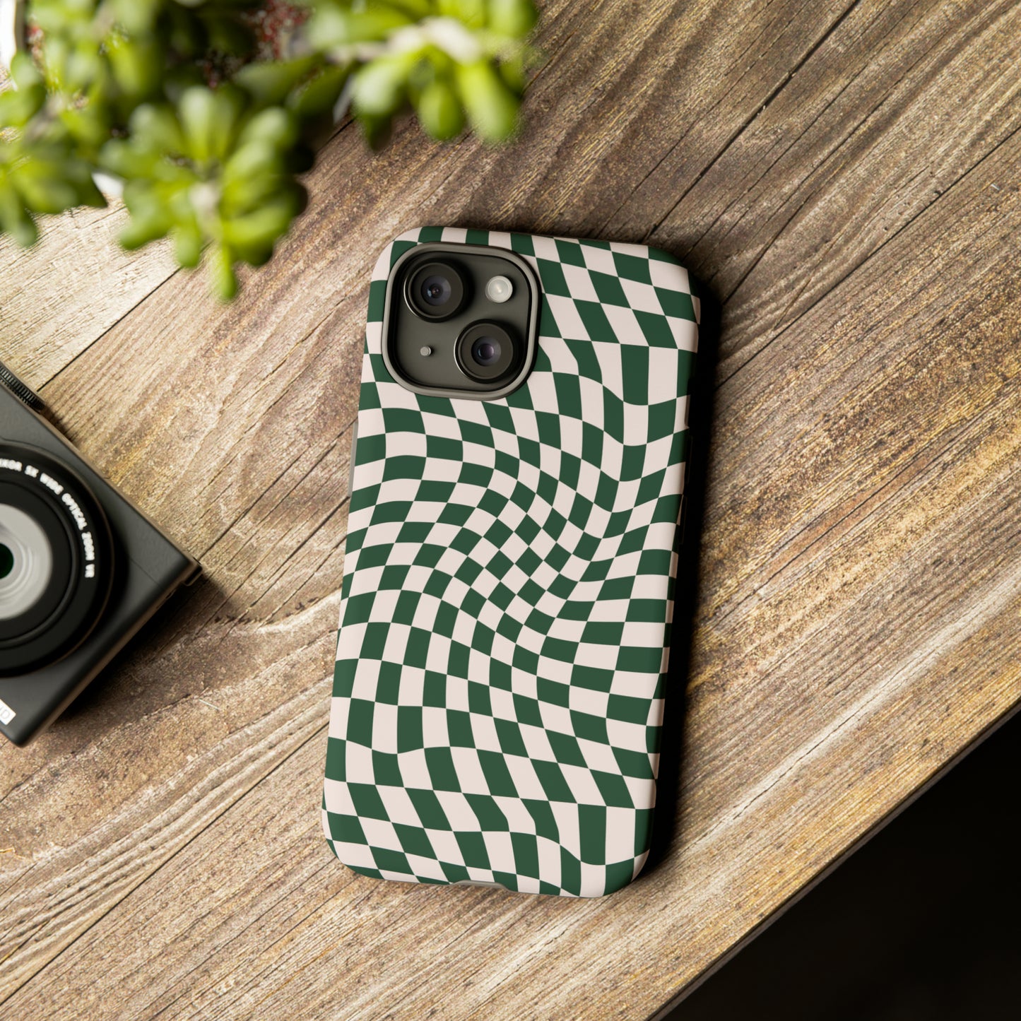 Wavy Forest Green Checkerboard