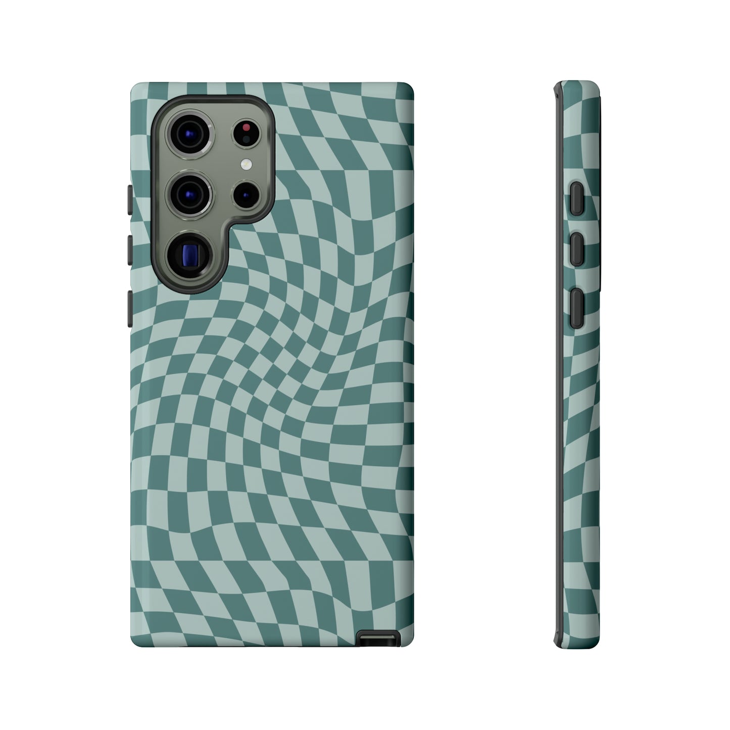 Wavy Teal Blue Checkerboard