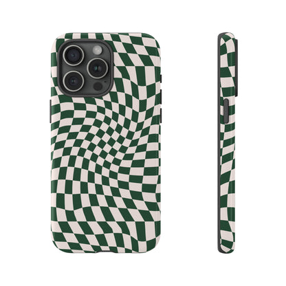 Wavy Forest Green Checkerboard