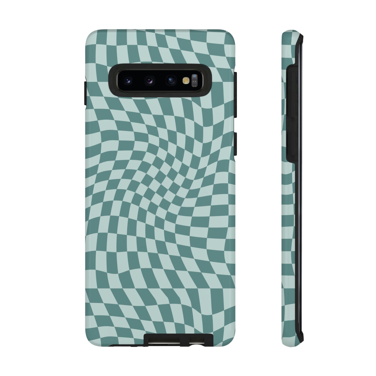 Wavy Teal Blue Checkerboard