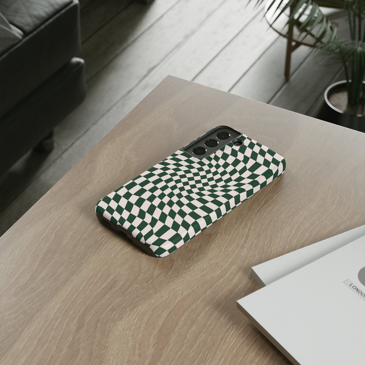 Wavy Forest Green Checkerboard