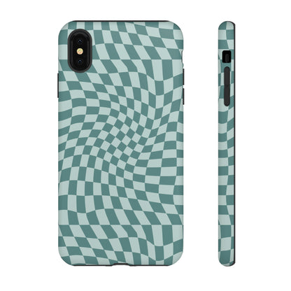 Wavy Teal Blue Checkerboard