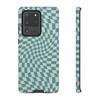 Wavy Teal Blue Checkerboard