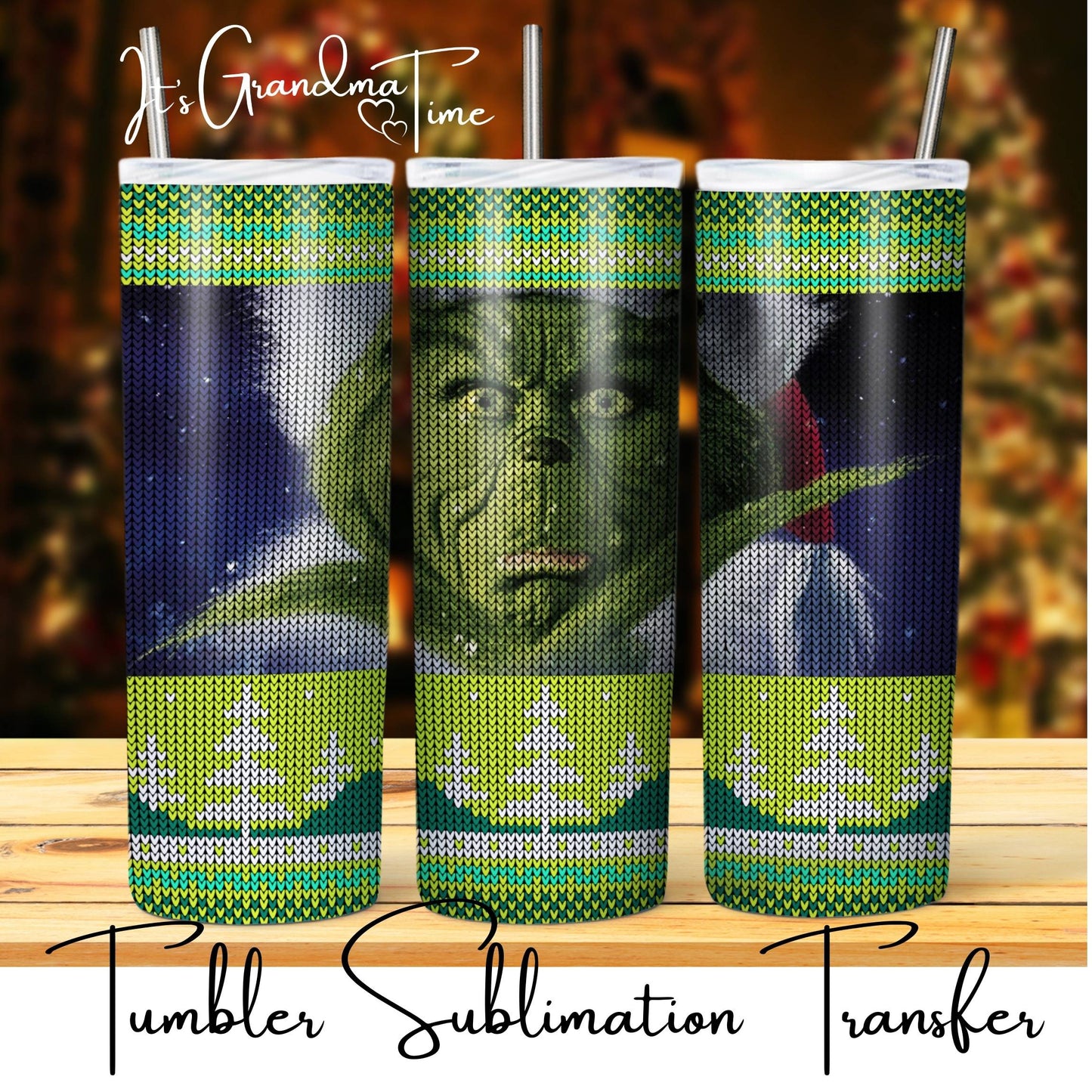 SUB2222 Christmas Sweater Grinch Tumbler Sublimation Transfer