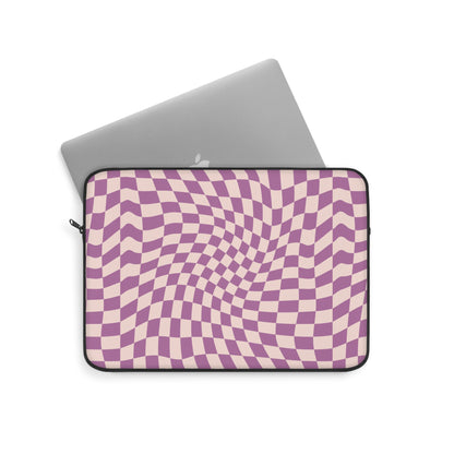 Trendy Wavy Purple Pink Checkerboard Laptop Sleeve